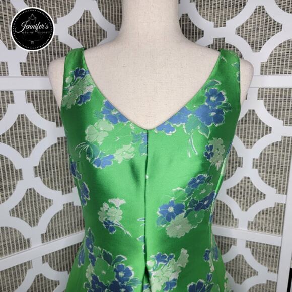 Sara Campbell NWT Green Floral Jacquard A-Line w/Front Box Pleat Dress Size 4 - Picture 2 of 13